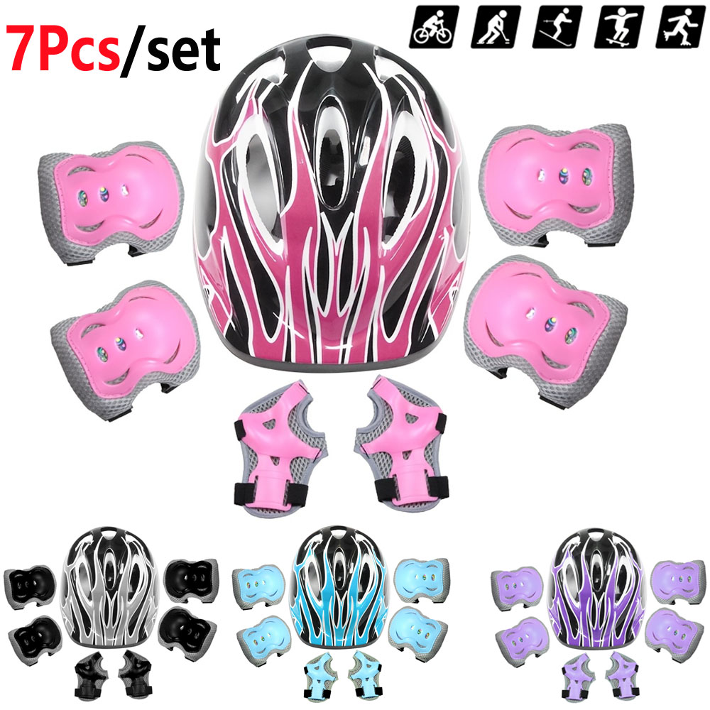 Cycling Gear For Kids - 7-teiliger Kinder-Fahrradhelm, Kleinkind-Helm, Knie- und Ellenbogenschützer,
